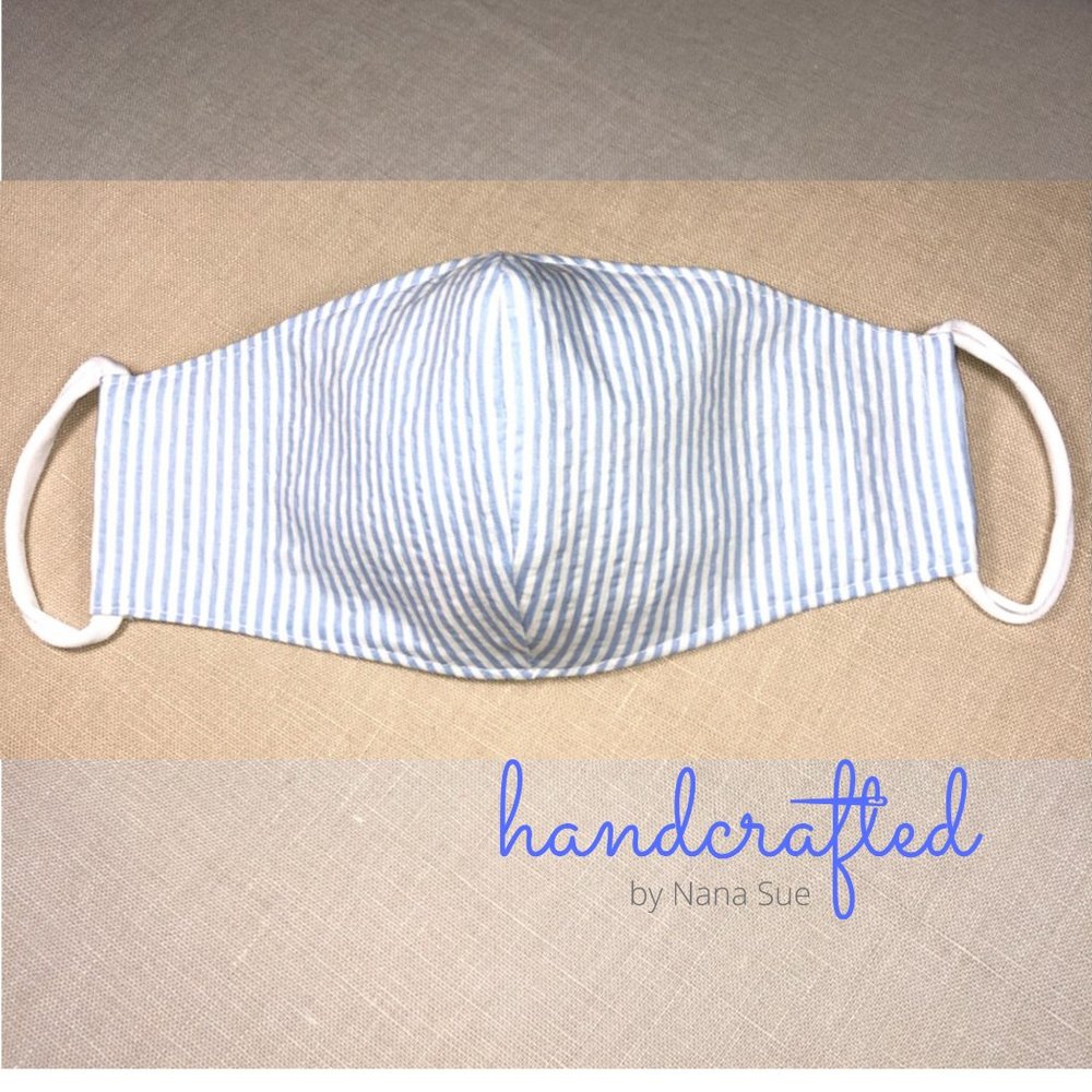 2 only available BLUE & WHITE STRIPE Fabric Mask